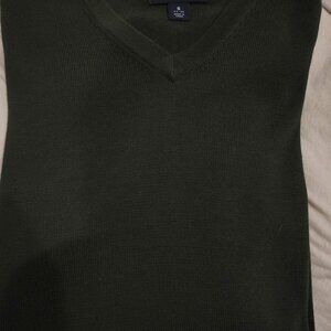 Land's End Cotton Green V Neck Sweater Small